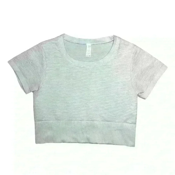 OFFLINE By Aerie Totally! Textured Seamless Cropped T-Shirt Light Blue/Grey LG​ - Picture 1 of 8